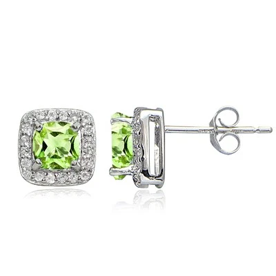 Sterlingsilber 2ct Peridot & Weiß Topas Kissen-Schliff Ohrstecker - Bild 1 von 3