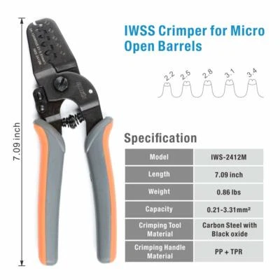 Mini Open Barrel Crimping Tools Crimper Terminal Plier IWS-2412M for 24-12AWG - Image 1 of 4