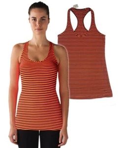 LULULEMON Womens Orange/Navy COOL RACERBACK II TANK Yoga Active MINT! 8 - Picture 1 of 5