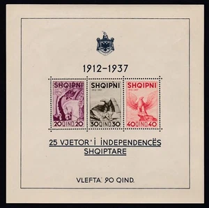 ALBANIA 1937 Independence Eagle Mini-Sheet Block 1 Mint NH € 50 - Picture 1 of 1