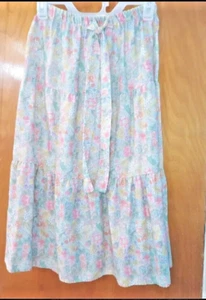 Vintage Pastel Floral Cotton Tiered Skirt Cottage Core Women Sz S - Picture 1 of 7