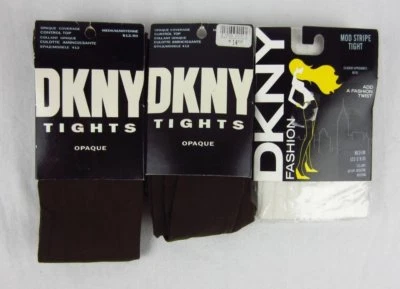 DKNY Tights 3 Pair Opaque Coverage Control Top Brown, Mod Stripe Pearl Size M - Image 1 of 2