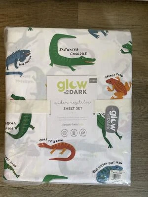 Juego de sábanas Pottery Barn Kids Aiden Reptiles Brillan en la Oscuridad Reina NUEVO Foto 1 de 4