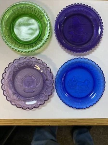 Vtg  Mayflower, Gov  Bradford, Teapot EPGA Sandwich Glass Plate Butter Pats 3.5" - Picture 1 of 1