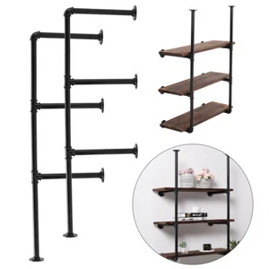 3/4/5 Tier Pipe Shelf Brackets Industrial Iron Rustic Tube Wall Floating Support - Picture 1 of 30