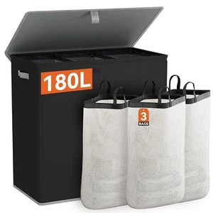 Laundry Hamper with Lid180L Large Laundry Basket 3 Section with Removable Was... - Picture 1 of 7