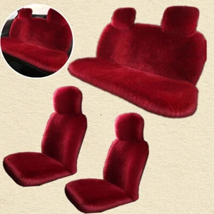 Red Front + Rear Car Chair Fur Plush Winter Seat Covers Cusion Pad Anti-slip - Picture 1 of 6