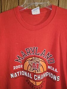Vintage Maryland Terps Champion 2002 NCAA Champs Xl Mens Red Graphic Long Sleeve
