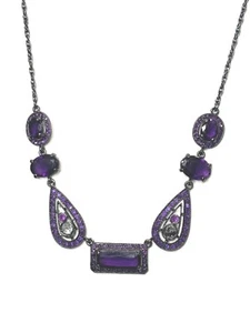 Avon Barcelona Antique-Style Purple Gemstone Necklace With Rhinestone Accents & - Picture 1 of 12