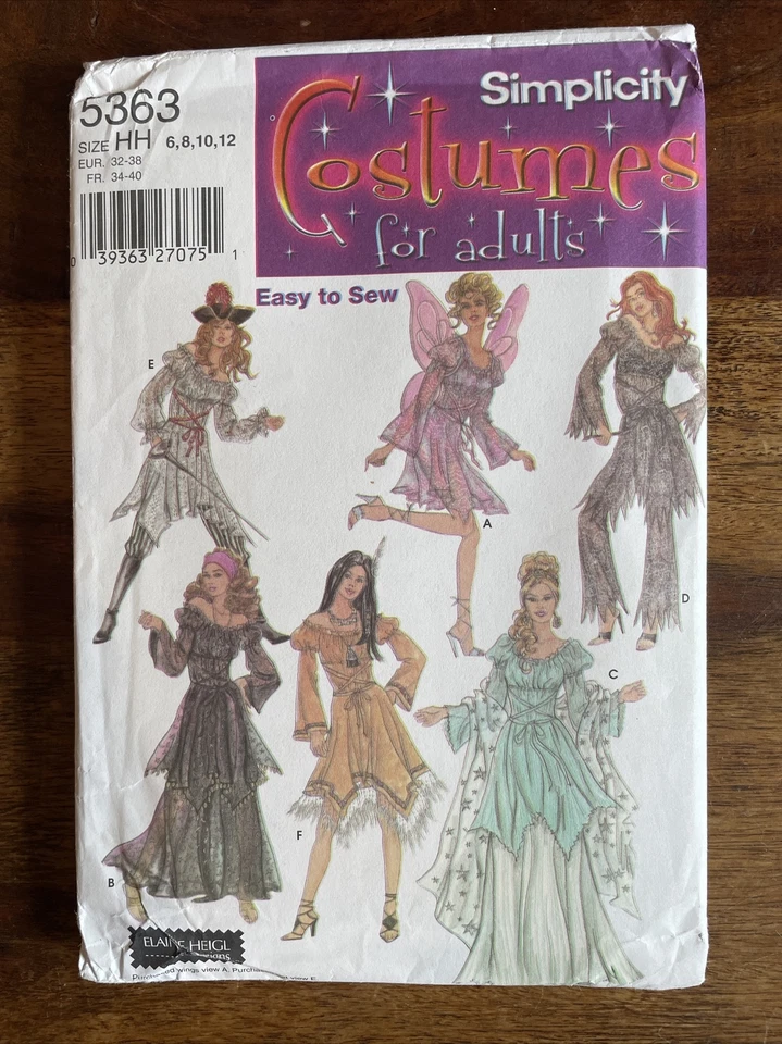 Simplicity Costumes for Adults 5363 Sewing Pattern Fairy Pirate Sz 6 8 10 12 - Image 1 of 3