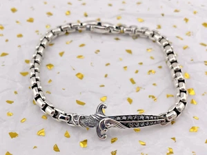 David Yurman 925 Dagger Black Diamonds Wave 8 In Box Chain Bracelet - Picture 1 of 7