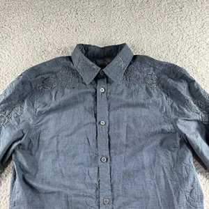 Armani Exchange Shirt Mens Small Blue Embroidered Crinkled Long Sleeve Preppy - Picture 1 of 12