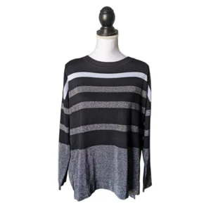 Planet by Lauren Black Gray Metallic Striped Sweater OSFA Pima Cotton Modal Peru - Picture 1 of 5