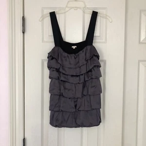 J. CREW Women’s SILK Blouse Sz Medium Tank Ruffle Top GRAY Preppy Festival - Picture 1 of 7
