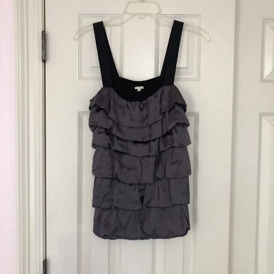 J. CREW Women’s SILK Blouse Sz Medium Tank Ruffle Top GRAY Preppy Festival - Image 1 of 4
