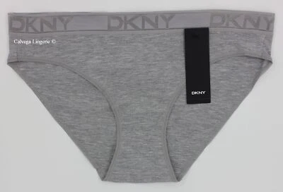 NWT DKNY DK8822 "Tops" Low-Rise Logo Cotton / Modal Bikini, Gray Mélange - Image 1 of 4