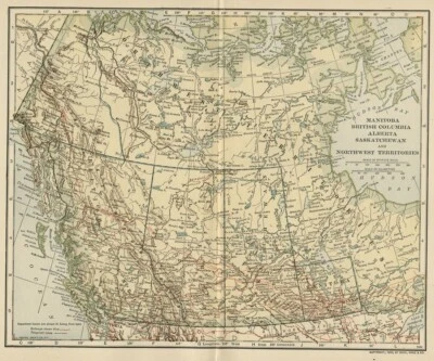 Mapa de territorios de Manitoba, BC, Canadá y NW; rieles topográficos de ciudad genuinos de 1907 (fechados) Foto 1 de 2