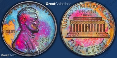 1961 TONED Lincoln Memorial Cent Proof PCGS PR64RB PF 64 RB Toning Coin 1C - Image 1 of 4