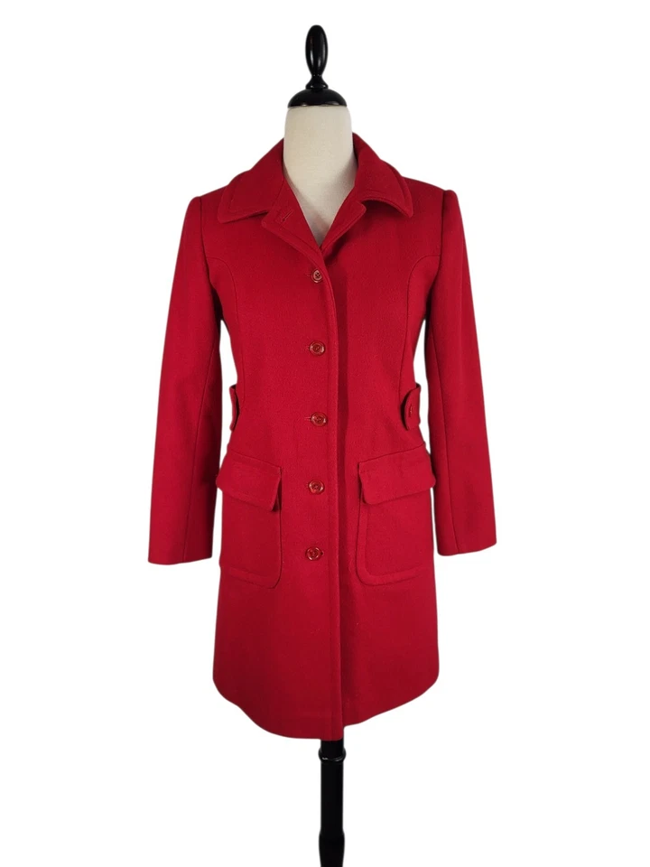 Abrigo De Colección Moda Intl 100% Lana Guisante Para Mujer’s 4P Rojo Largo Elegante Vacaciones Navidad Foto 1 de 4