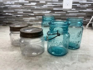 5 Antique Mason Jars: 3 Ball & 2 Presto - Picture 1 of 4