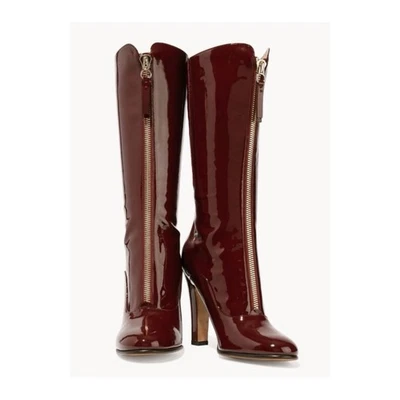 $1700 Women's Valentino Garavani Burgundy Patent Leather Boots Size 37 Chic - Image 1 of 4