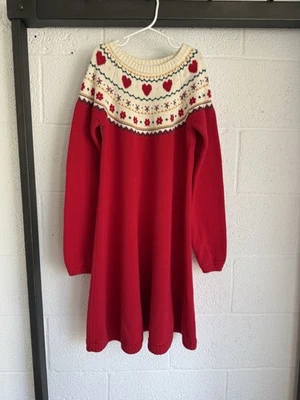 Usado en Excelente Condición Hanna Andersson TALLA 150 EE. UU. 12 Fair Isle Suéter Vestido Corazones Rojos Foto 1 de 4