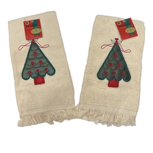 Vintage Franco By Cannon Kitchen Towel Set Christmas Tree Heart Embroidered USA - Picture 1 of 11