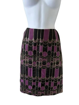 Minifalda para mujer Trina Turk púrpura dorada multi geométrica de algodón talla 10 Foto 1 de 4