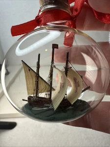 Vintage Ships of Discovery Ornaments Set of 2 Original Box Ships In Bottle - Picture 1 of 6
