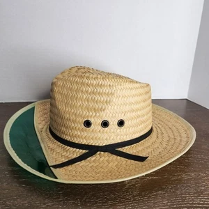 Mens Palm Straw Hat with Built In Green Visor Panama Style Size 7-7 1/4 READ - Picture 1 of 18