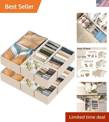 Set of 12 Beige Fabric Drawer Organizers - Stylish Storage for Clothing & Gar... - Image 1 of 4