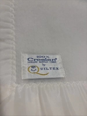 Quiltex Creslan Vintage Baby Blanket White Satin Trim Union ILGWU 37”x47” - Image 1 of 4