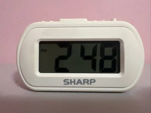 SHARP WHITE Battery Operated Digital Alarm Clock, Compact, For Travel and Home - Picture 1 of 3
