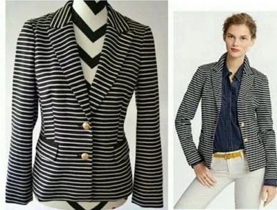 Blazer para mujer Banana Republic talla 2 azul marino blanco a rayas elástico nuevo con etiquetas Foto 1 de 4