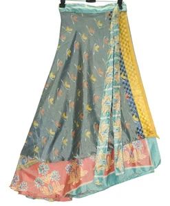 Sushila Vintage Gray Silk Saree Magic Wrap Reversible Skirt Beach Dress Clothing - Picture 1 of 5