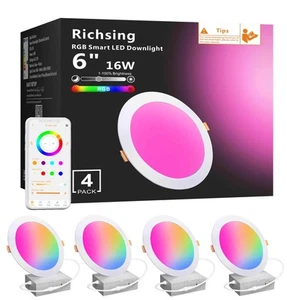 Recessed Lighting 6 inch, 4Pack RGBCW Recessed Ceiling Lights with Junction B... - Picture 1 of 7