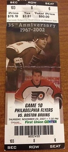 Philadelphia Flyers 2001- 2002 35th Anniversary Ticket Game 10 Boston Bruins - Bild 1 von 3