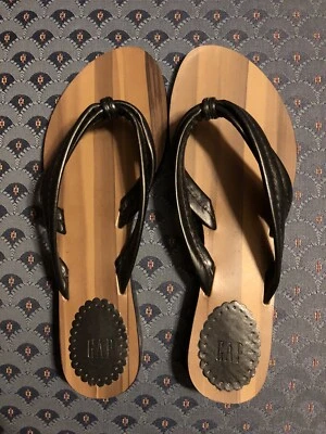Новый разрыв черной кожи стринги сандалии скольжения плоскостях деревянная резиновая подошва, 6 Вт - Изображение 1 из 2