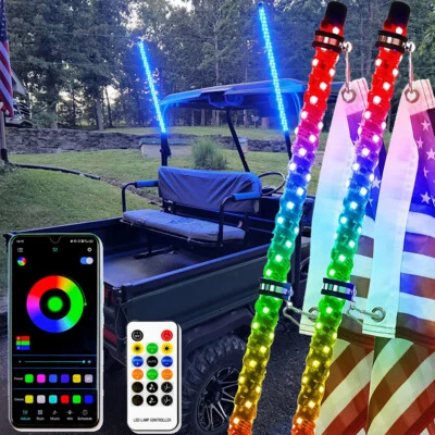 2X 3 pies para Kawasaki Mule Teryx4 ATV UTV RGB espiral LED látigo luz persecución con bandera Foto 1 de 4
