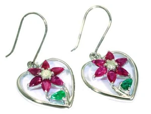 3.76ct Ruby, Emerald & Diamond Earrings in 18K White Gold - Picture 1 of 8
