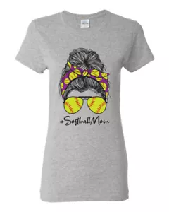 Mom Softball Life unordentliches Haar Bandana Muttertag Frauen Grafik Shirt - Bild 1 von 9
