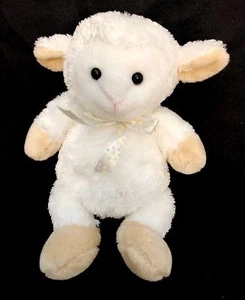 Carters Just One Year Cream White LAMB 8" Bean Bag Plush Tan Feet Dots Bow Baby - Picture 1 of 2