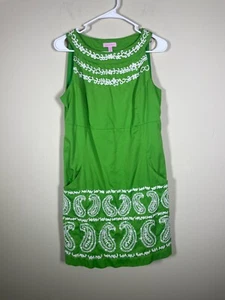 Lilly Pulitzer Jacqueline Kelly Green White Paisley Embroidered Shift Dress 10 - Picture 1 of 5