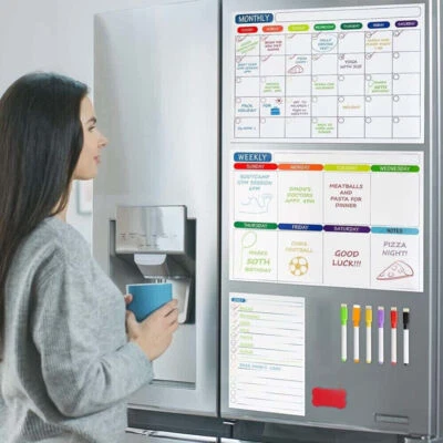 Magnetic Fridge Calendar Whiteboard Monthly Weekly Planner Meal Notes DRY WIPE - Image 1 of 4