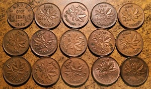 1932-1955 CANADA LOT OF 15 SMALL 1 CENT - Picture 1 of 2
