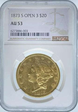 1873-S Open 3 $20 Liberty AU53 NGC (#PA6273886003) Cover