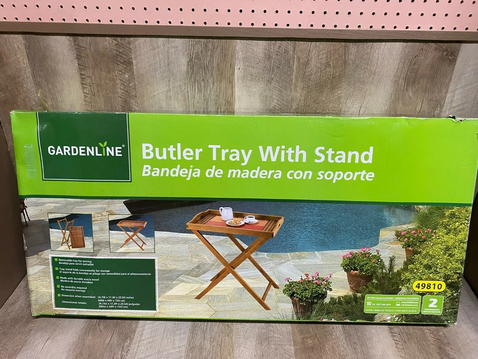 Gardenline, Butler Tray with Stand, Acacia Wood - Image 1 of 2