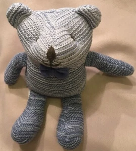8” Elegant Baby Blue Teddy Bear Knit Plush Rattle Soft Toy Stuffed Animal - Picture 1 of 4