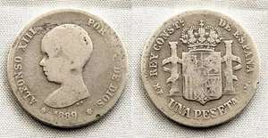 España-Alfonso XIII. 1 Peseta 1889** MPM. Madrid. BC+/F+. Plata 4,7 g. Rara - Imagen 1 de 1