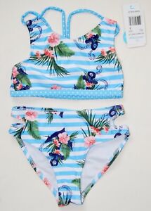 NWT Jantzen Little Girls Light Blue Striped Anchor Print Bikini Swimsuit sz 4